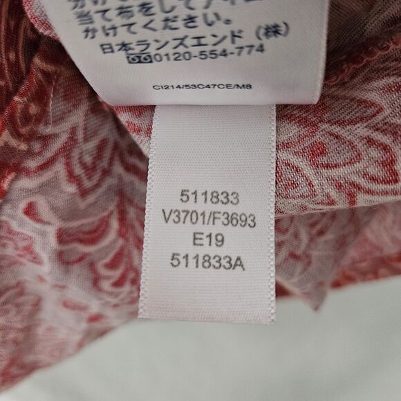 Lands' End Tunic Womens Sz Medium 3/4 Slv Brushed Twill Red Pink Paisley 511833 - Picture 6 of 9